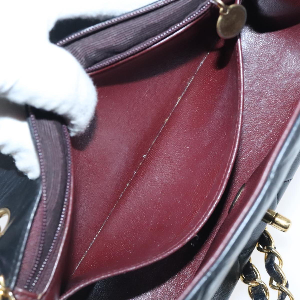 CHANEL Diana 22 Chain Shoulder Bag Lamb Skin Black Gold CC PP035