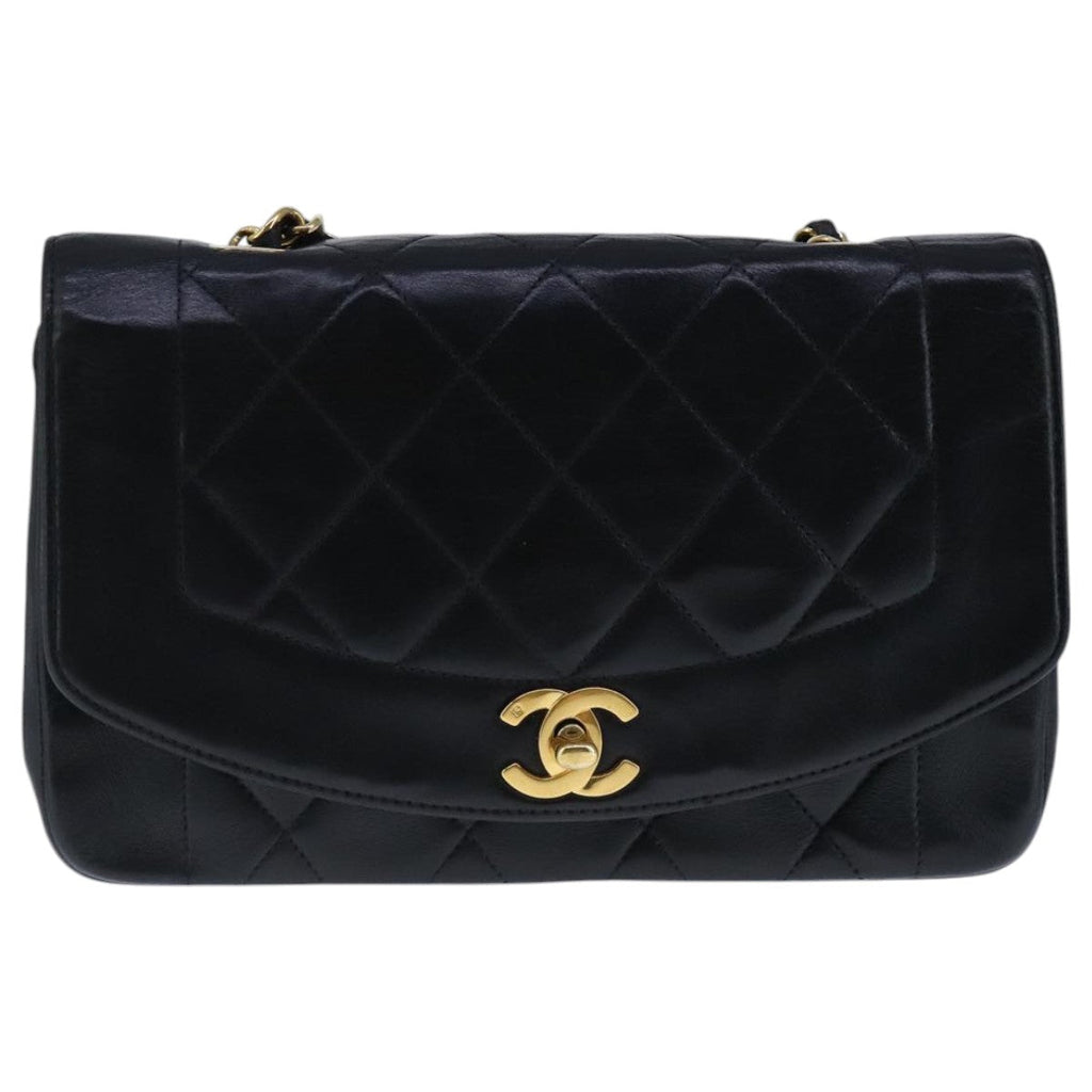 CHANEL Diana 22 Chain Shoulder Bag Lamb Skin Black Gold CC PP035