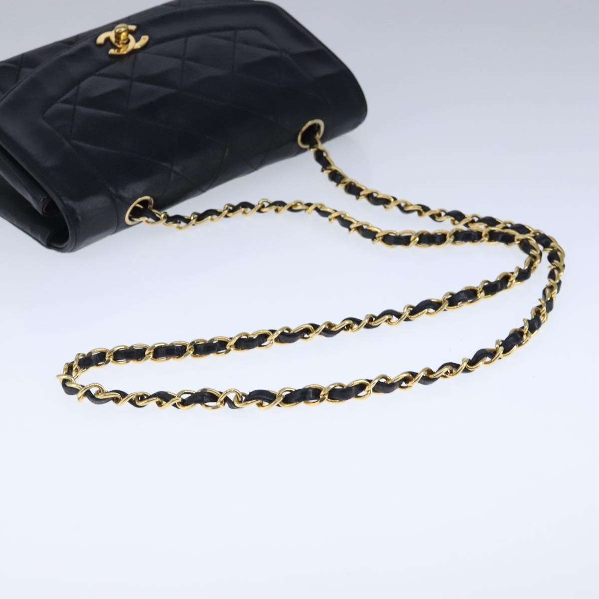 CHANEL Diana 22 Chain Shoulder Bag Lamb Skin Black Gold CC PP035