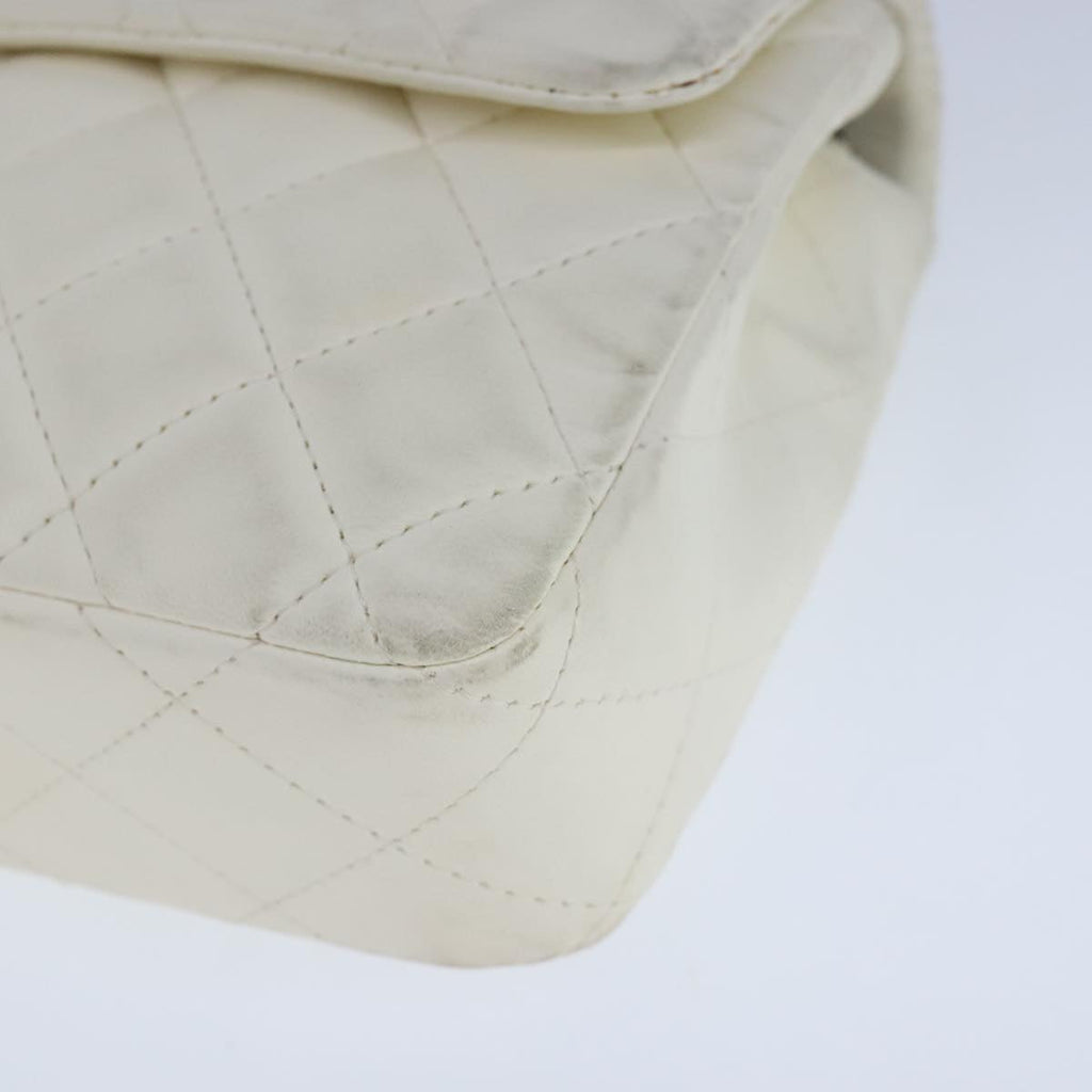 CHANEL Matelasse Chain Shoulder Bag Lamb Skin White Silver CC PP036