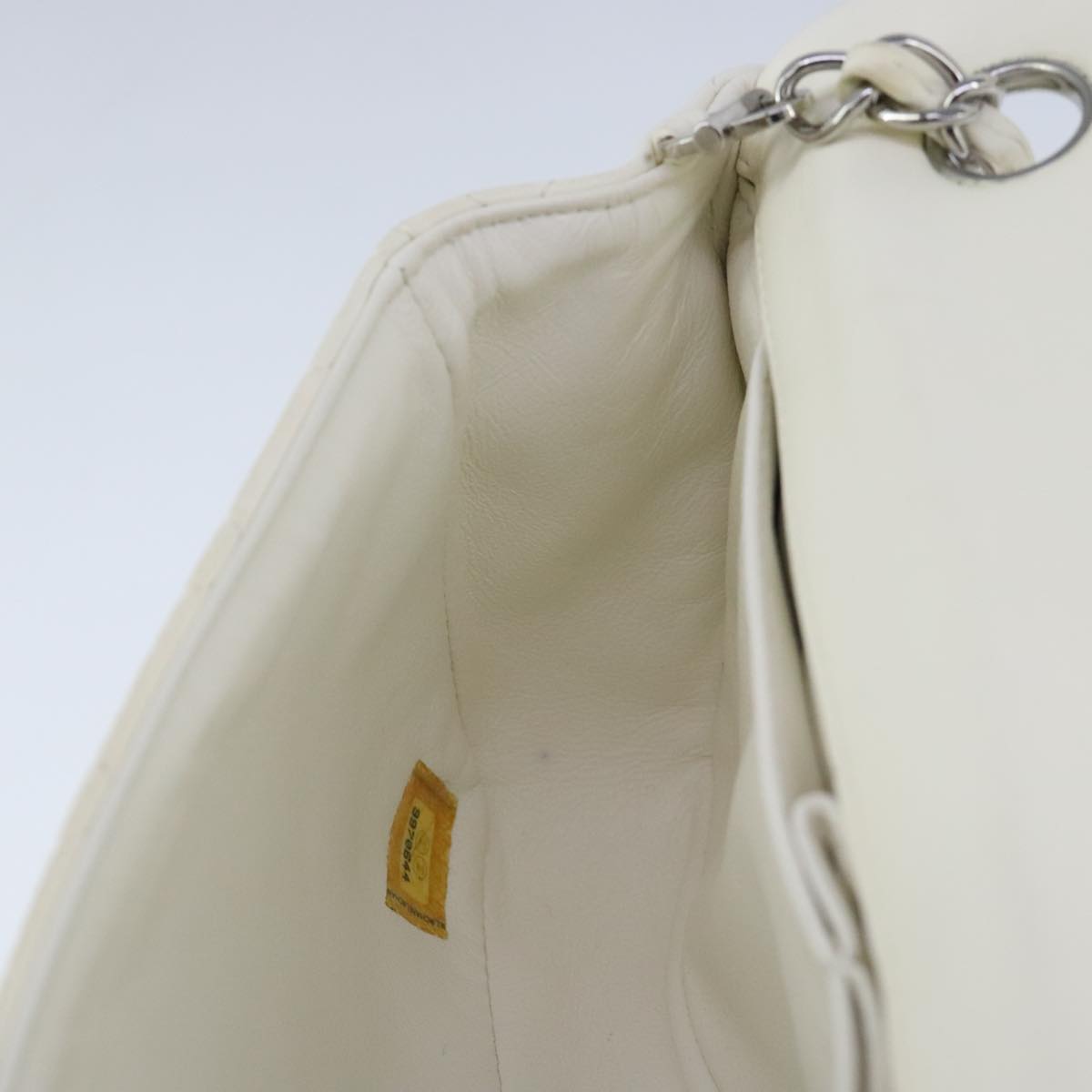 CHANEL Matelasse Chain Shoulder Bag Lamb Skin White Silver CC PP036