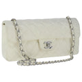 CHANEL Matelasse Chain Shoulder Bag Lamb Skin White Silver CC PP036