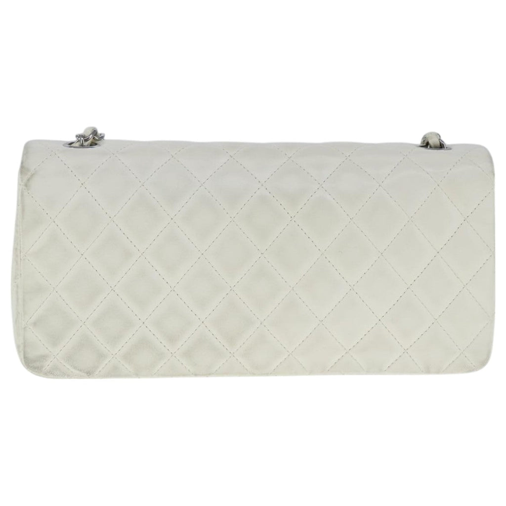 CHANEL Matelasse Chain Shoulder Bag Lamb Skin White Silver CC PP036