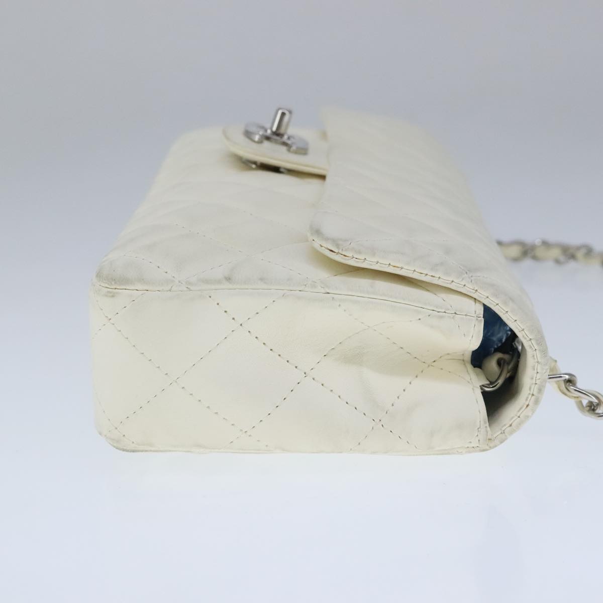 CHANEL Matelasse Chain Shoulder Bag Lamb Skin White Silver CC PP036