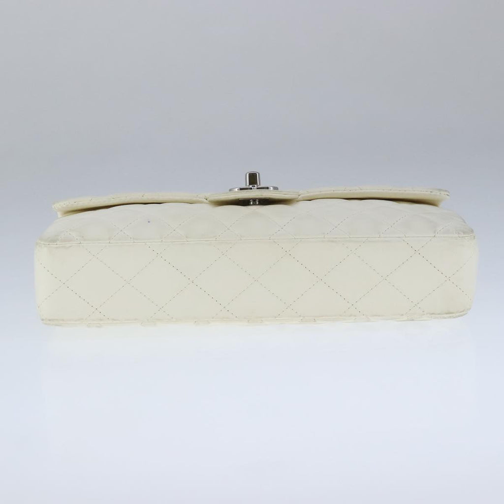 CHANEL Matelasse Chain Shoulder Bag Lamb Skin White Silver CC PP036