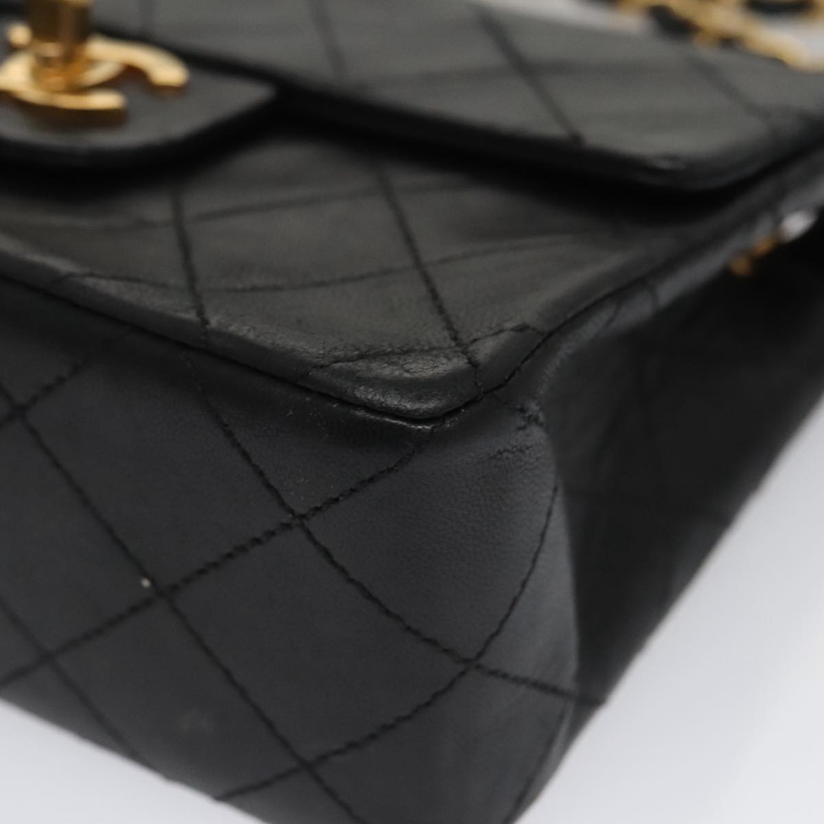 CHANEL Mini Materasse 17 Chain Shoulder Bag Lamb Skin Black Gold CC PP038