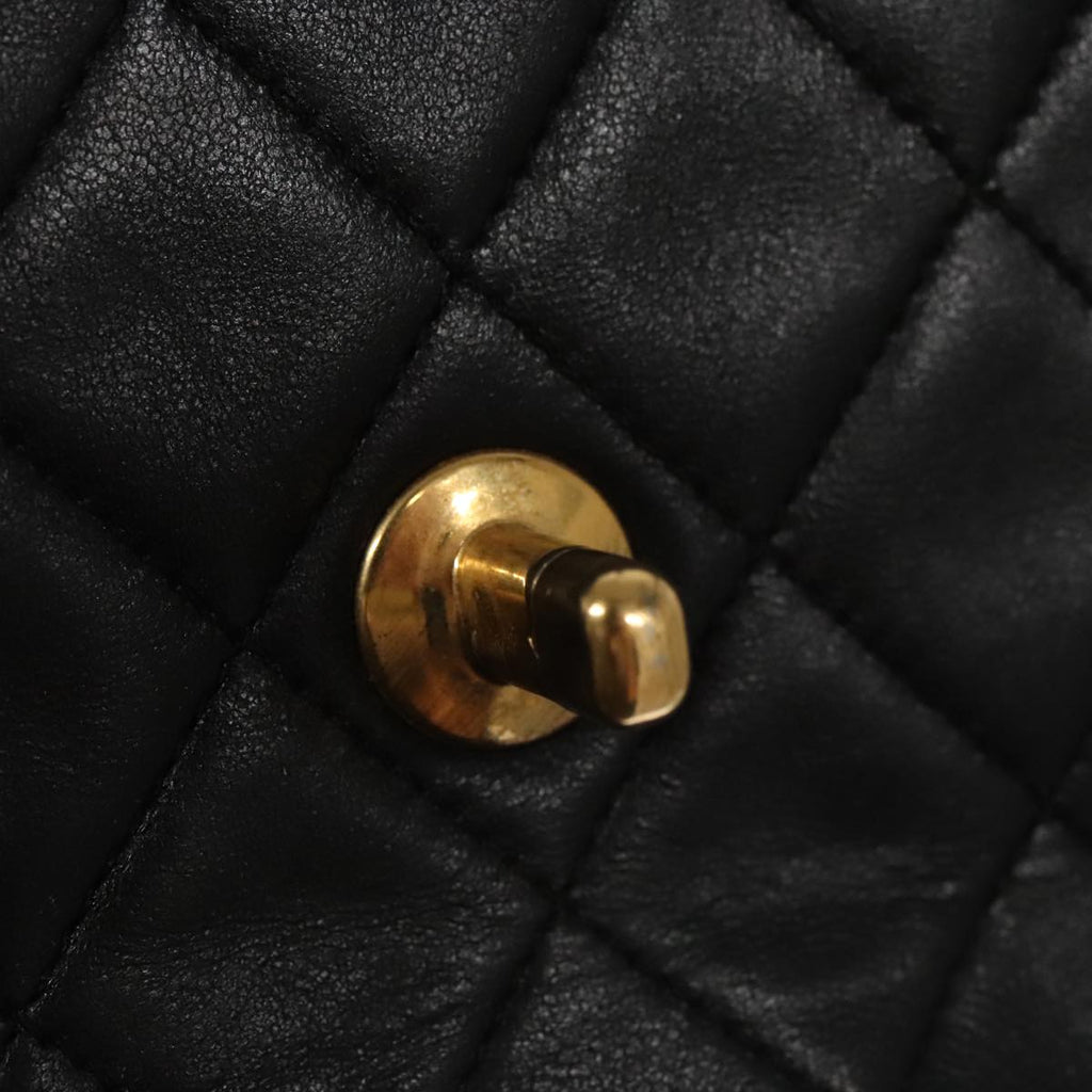 CHANEL Mini Materasse 17 Chain Shoulder Bag Lamb Skin Black Gold CC PP038