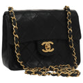 CHANEL Mini Materasse 17 Chain Shoulder Bag Lamb Skin Black Gold CC PP038