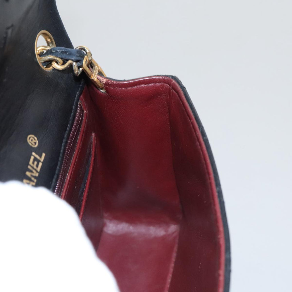 CHANEL Mini Materasse 17 Chain Shoulder Bag Lamb Skin Black Gold CC PP038