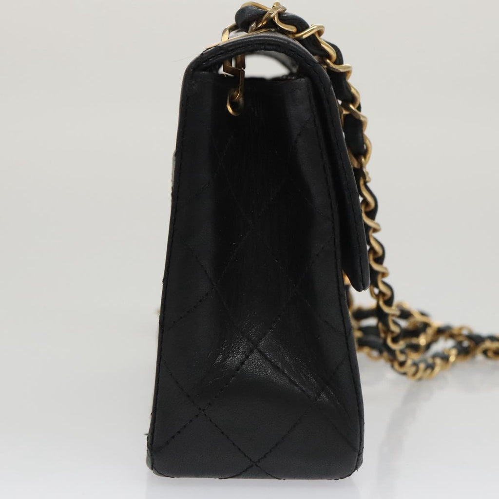 CHANEL Mini Materasse 17 Chain Shoulder Bag Lamb Skin Black Gold CC PP038