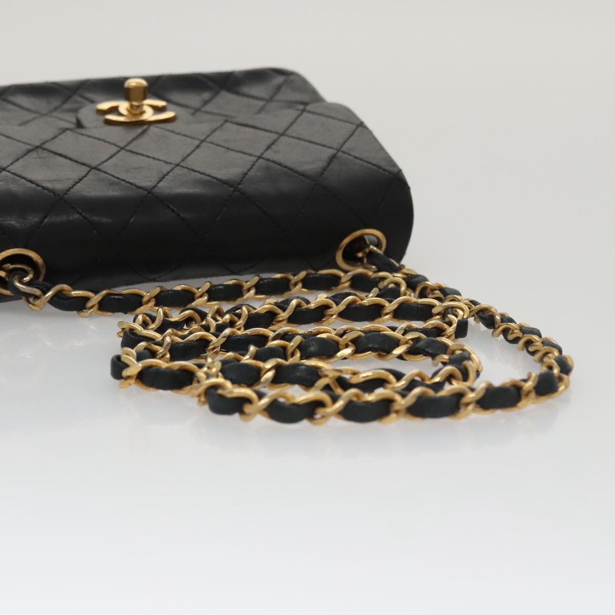 CHANEL Mini Materasse 17 Chain Shoulder Bag Lamb Skin Black Gold CC PP038