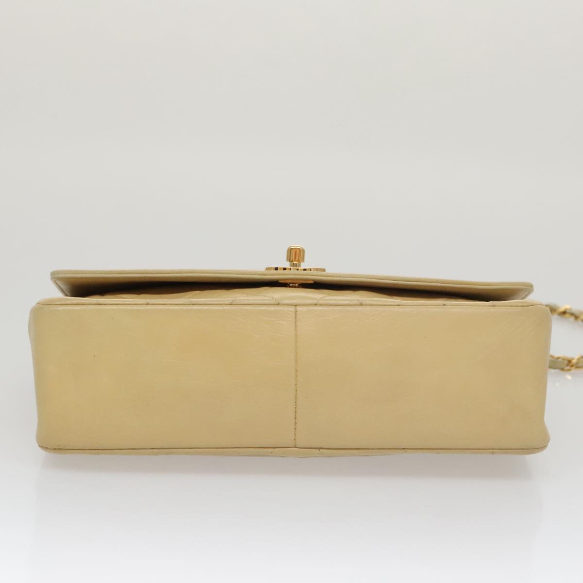 CHANEL Diana 25 Chain Shoulder Bag Lamb Skin Beige Gold CC PP039