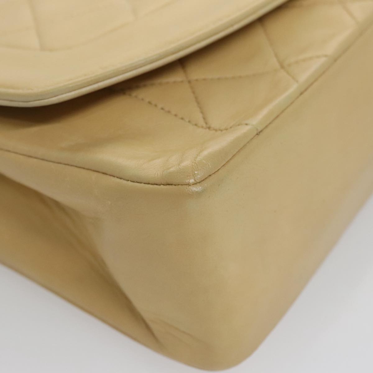 CHANEL Diana 25 Chain Shoulder Bag Lamb Skin Beige Gold CC PP039