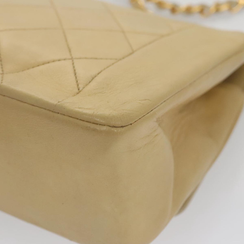 CHANEL Diana 25 Chain Shoulder Bag Lamb Skin Beige Gold CC PP039
