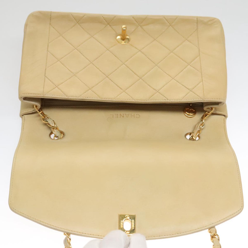 CHANEL Diana 25 Chain Shoulder Bag Lamb Skin Beige Gold CC PP039