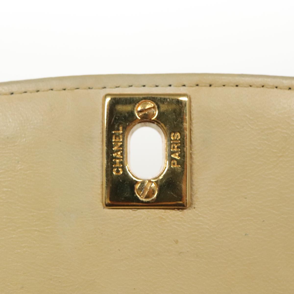 CHANEL Diana 25 Chain Shoulder Bag Lamb Skin Beige Gold CC PP039