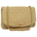 CHANEL Diana 25 Chain Shoulder Bag Lamb Skin Beige Gold CC PP039