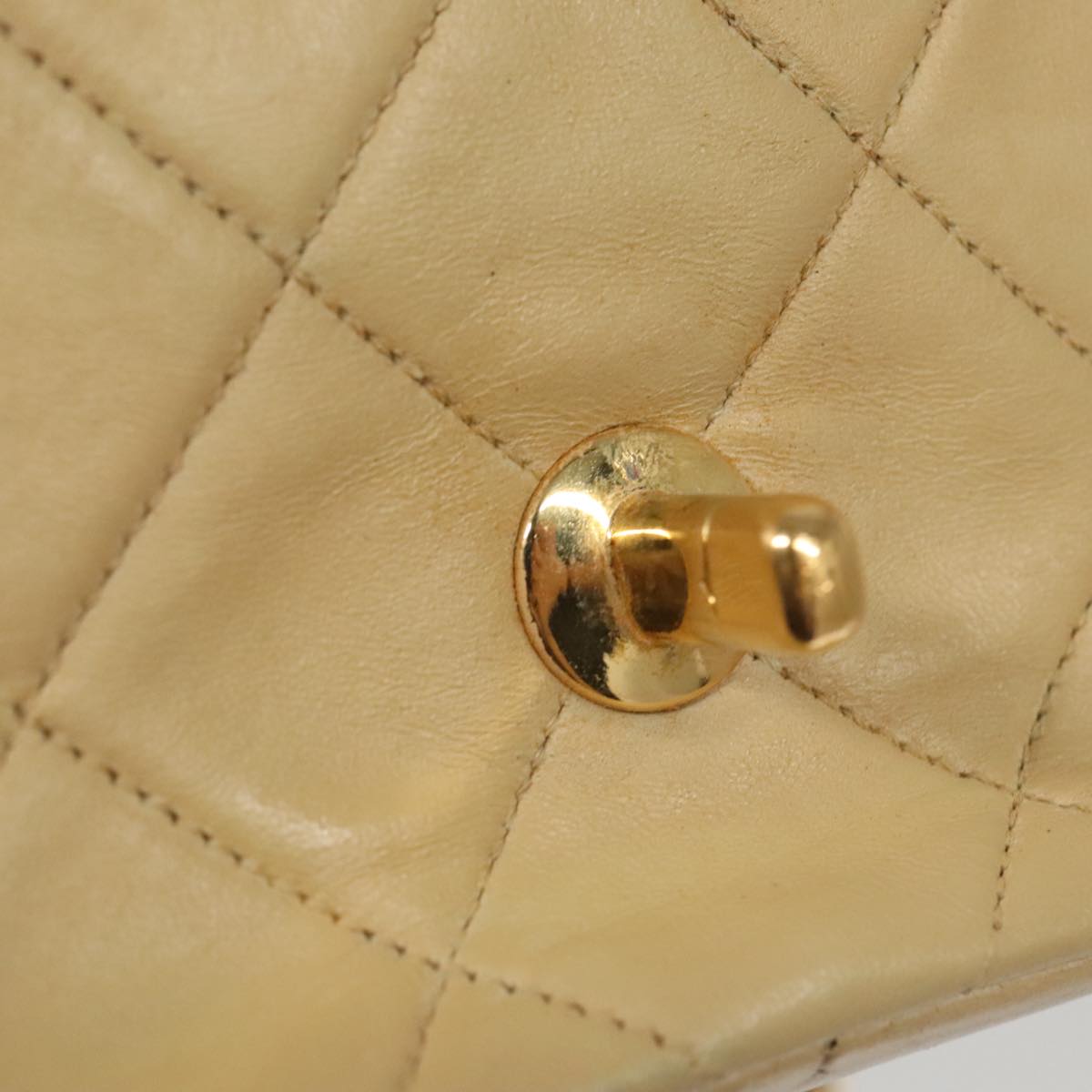 CHANEL Diana 25 Chain Shoulder Bag Lamb Skin Beige Gold CC PP039
