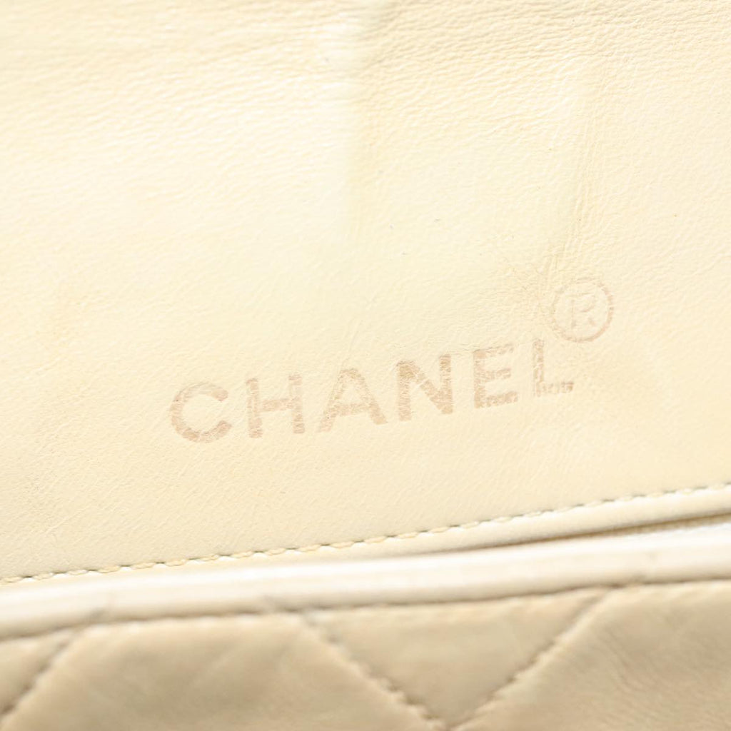 CHANEL Diana 25 Chain Shoulder Bag Lamb Skin Beige Gold CC PP039