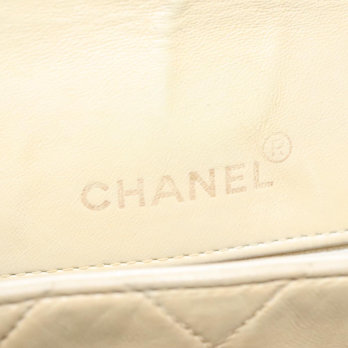 CHANEL Diana 25 Chain Shoulder Bag Lamb Skin Beige Gold CC PP039