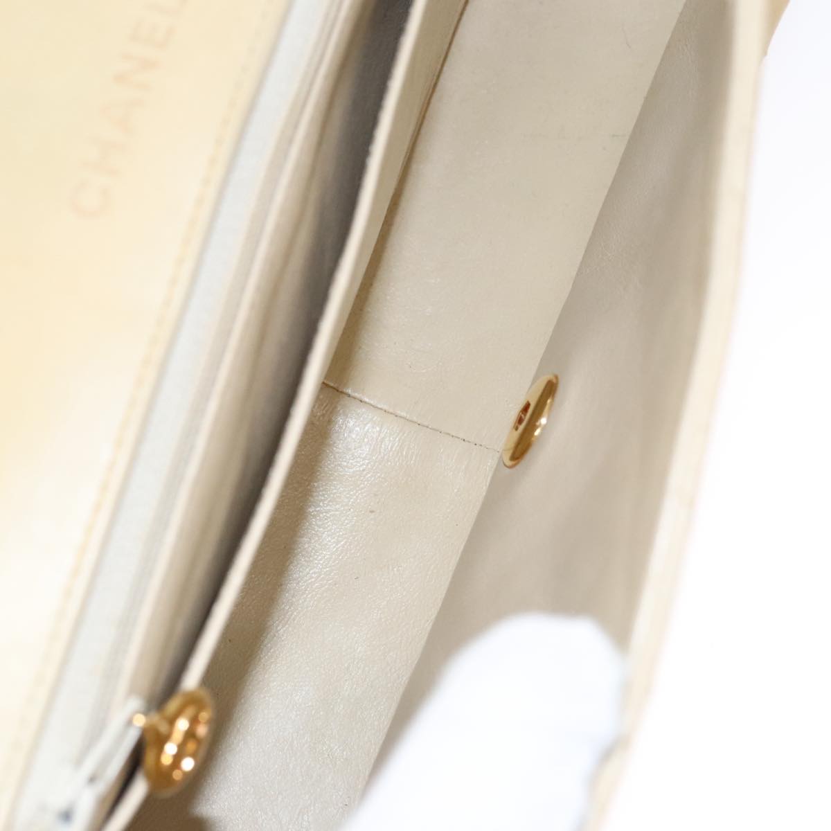 CHANEL Diana 25 Chain Shoulder Bag Lamb Skin Beige Gold CC PP039