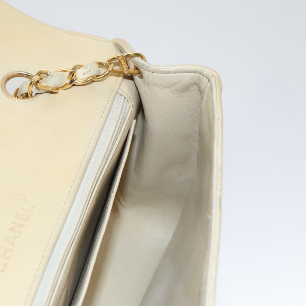 CHANEL Diana 25 Chain Shoulder Bag Lamb Skin Beige Gold CC PP039