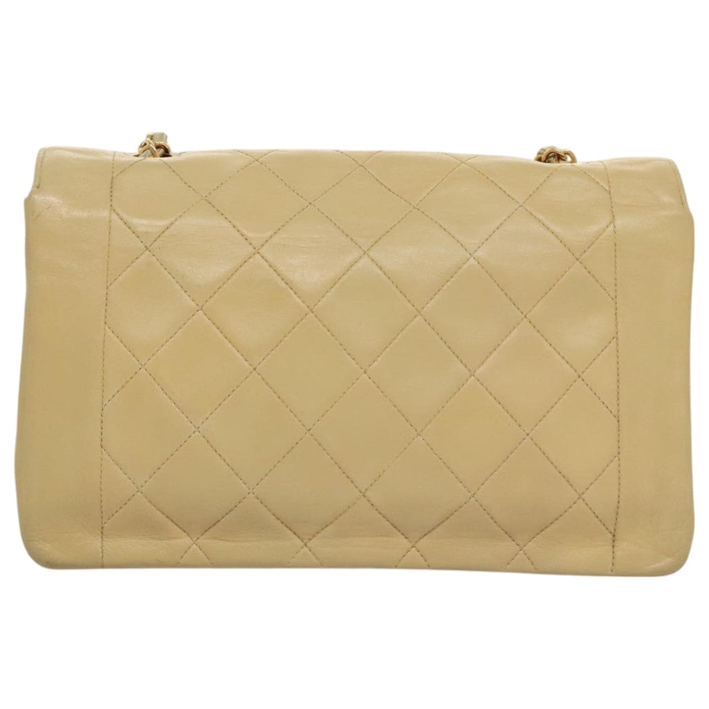 CHANEL Diana 25 Chain Shoulder Bag Lamb Skin Beige Gold CC PP039