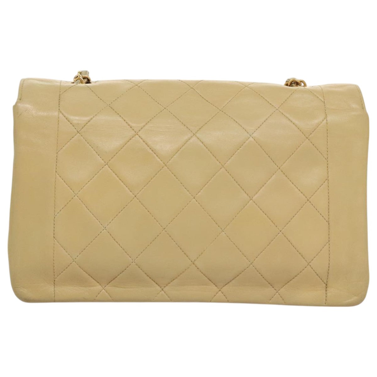 CHANEL Diana 25 Chain Shoulder Bag Lamb Skin Beige Gold CC PP039
