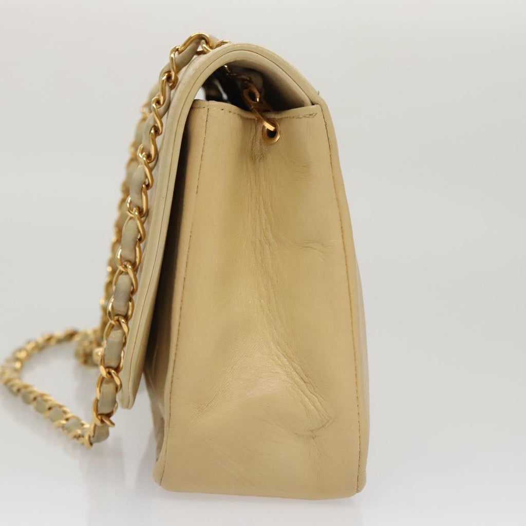 CHANEL Diana 25 Chain Shoulder Bag Lamb Skin Beige Gold CC PP039