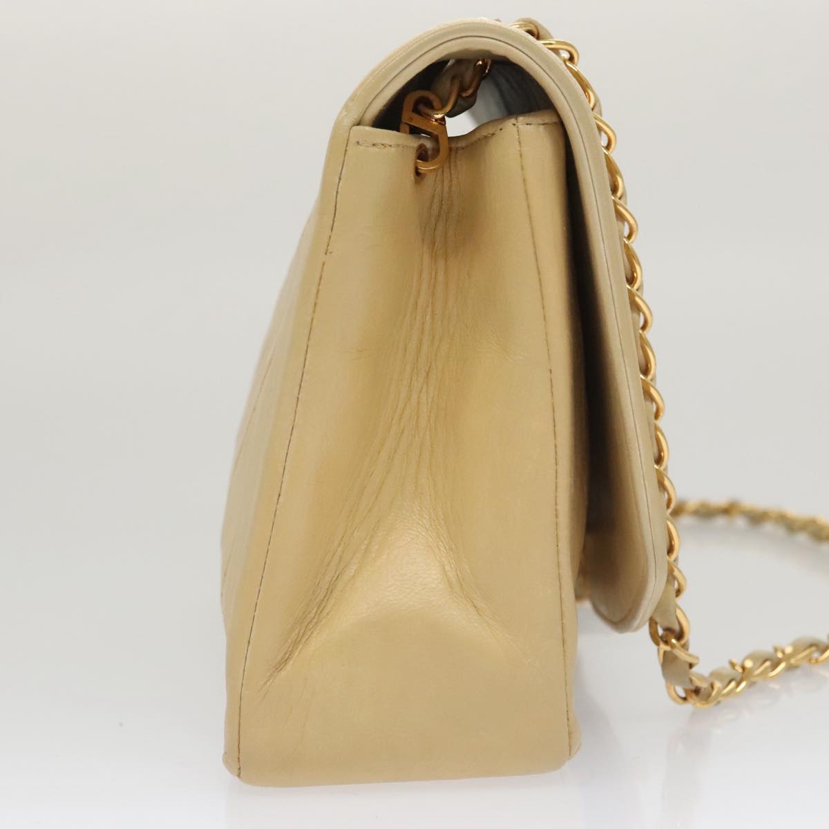 CHANEL Diana 25 Chain Shoulder Bag Lamb Skin Beige Gold CC PP039