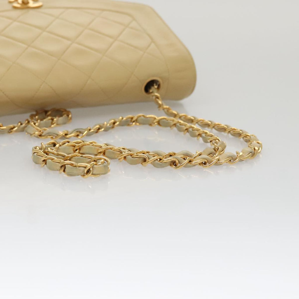 CHANEL Diana 25 Chain Shoulder Bag Lamb Skin Beige Gold CC PP039