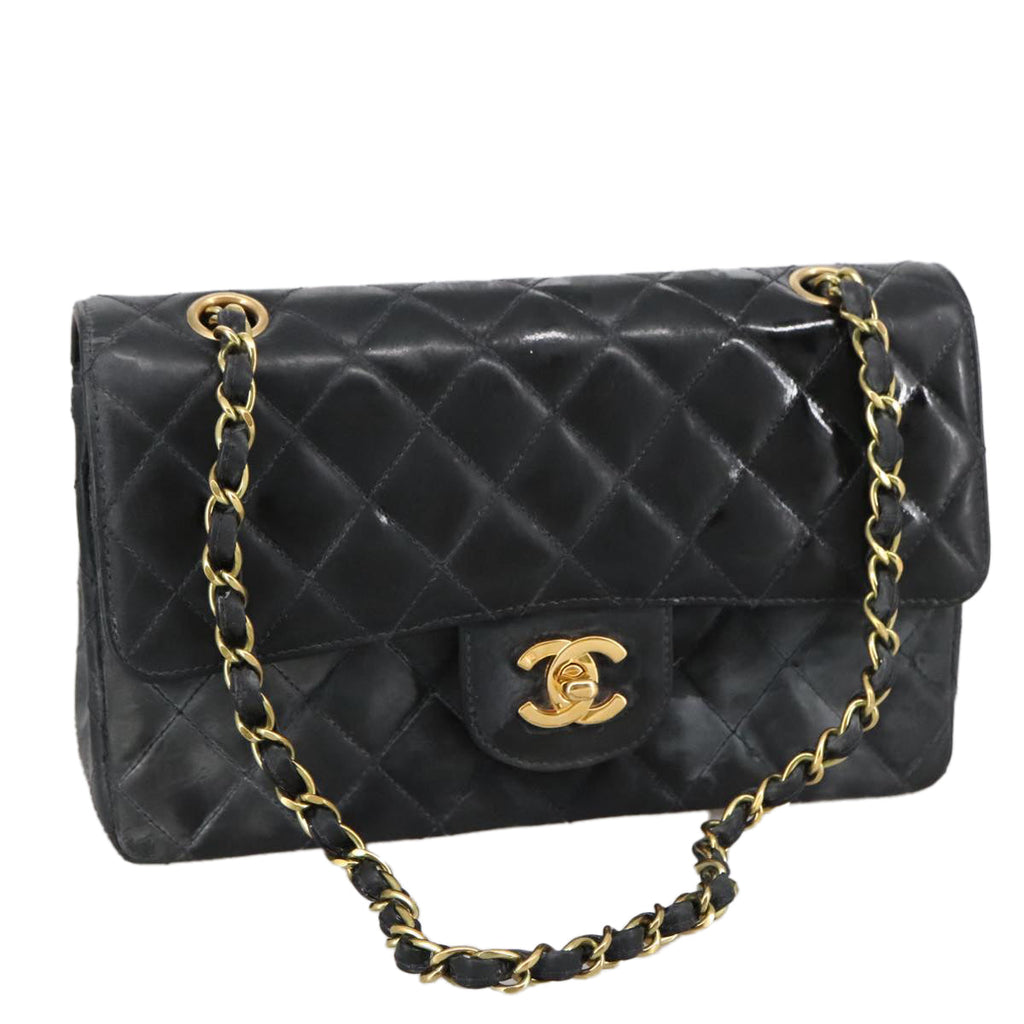 CHANEL Matelasse 23 Chain Shoulder Bag Enamel Black Gold CC PP045