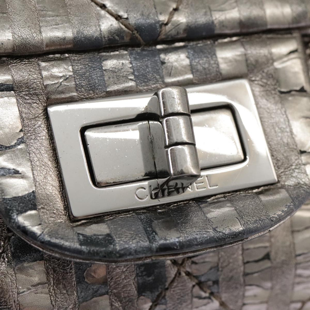 CHANEL Matelasse 25.5 Double Chain Bag Coated leather Silver tone CC PP046