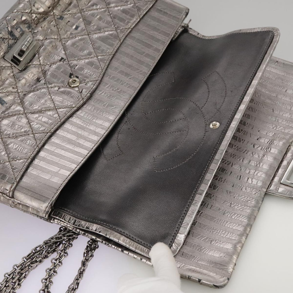 CHANEL Matelasse 25.5 Double Chain Bag Coated leather Silver tone CC PP046