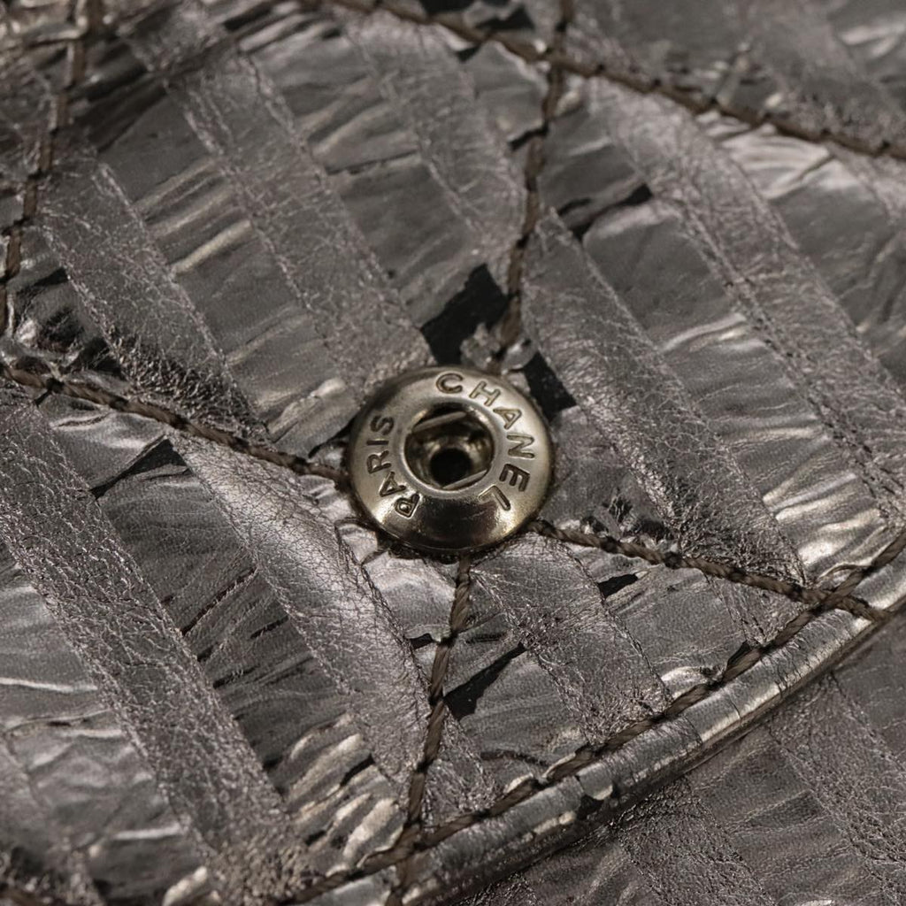 CHANEL Matelasse 25.5 Double Chain Bag Coated leather Silver tone CC PP046