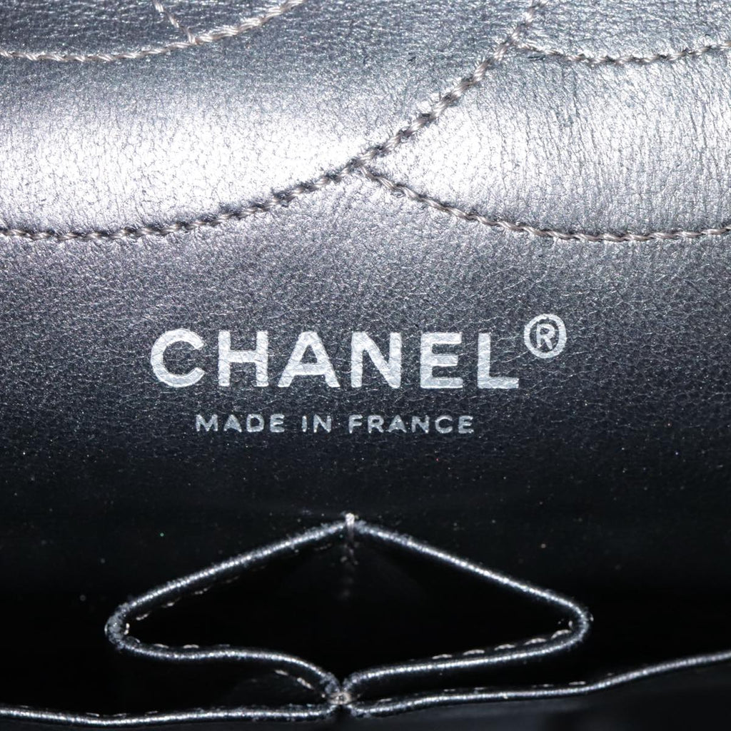 CHANEL Matelasse 25.5 Double Chain Bag Coated leather Silver tone CC PP046