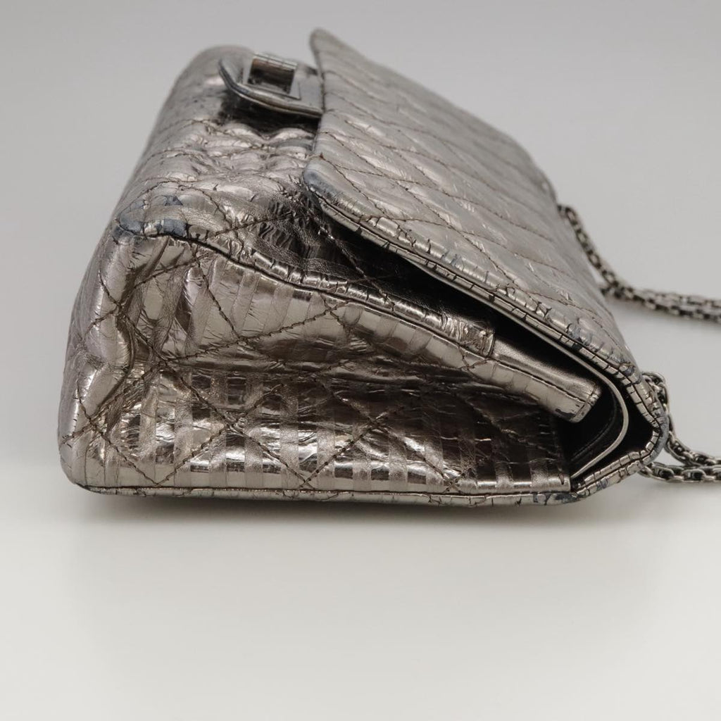 CHANEL Matelasse 25.5 Double Chain Bag Coated leather Silver tone CC PP046