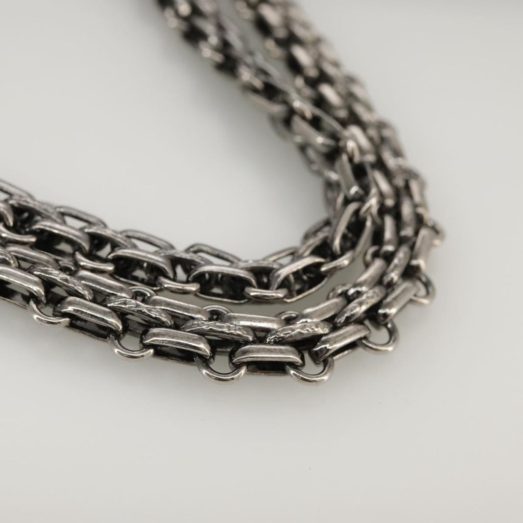 CHANEL Matelasse 25.5 Double Chain Bag Coated leather Silver tone CC PP046