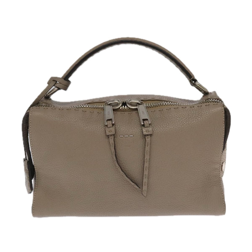 FENDI Hand Bag Leather 2way Gray Silver PP053