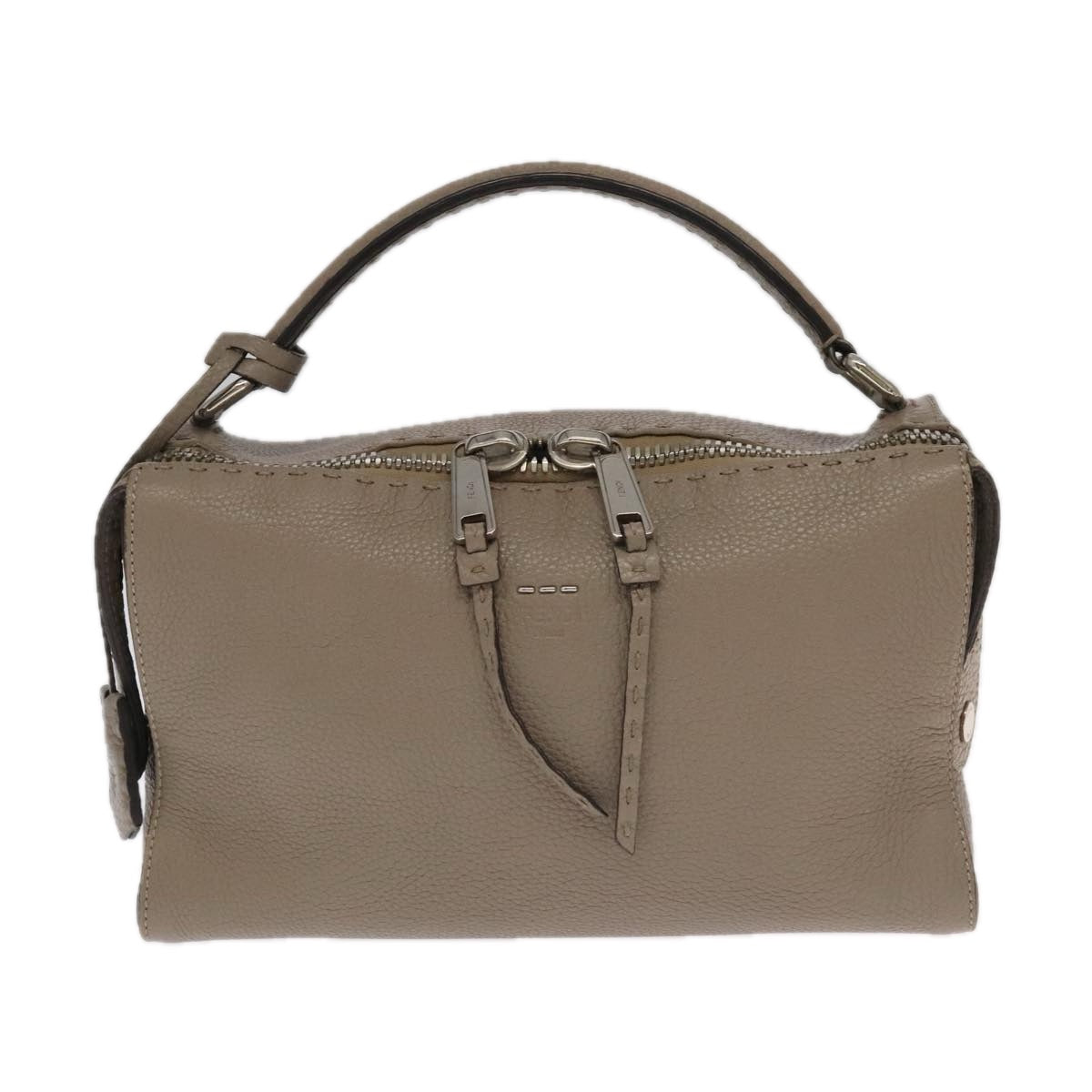 FENDI Hand Bag Leather 2way Gray Silver PP053