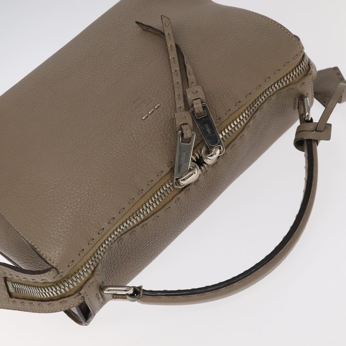 FENDI Hand Bag Leather 2way Gray Silver PP053