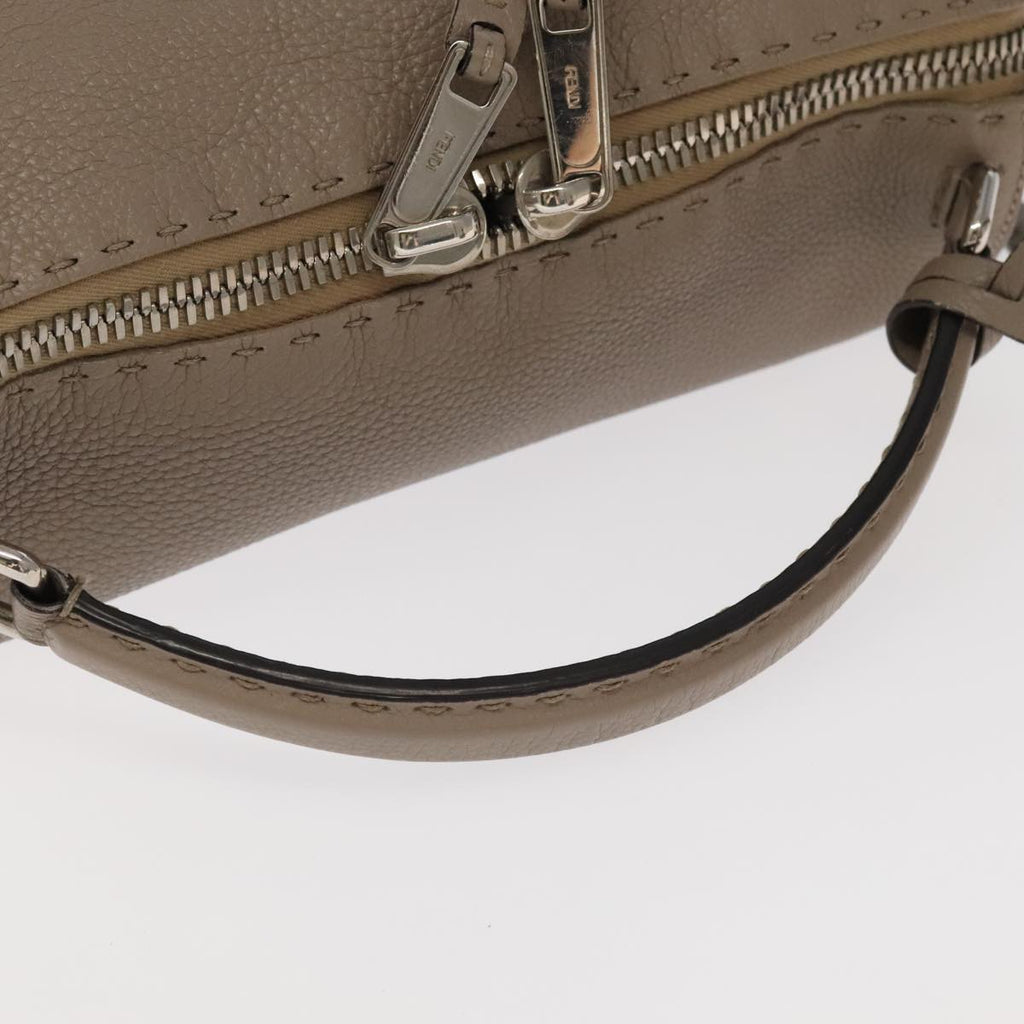 FENDI Hand Bag Leather 2way Gray Silver PP053