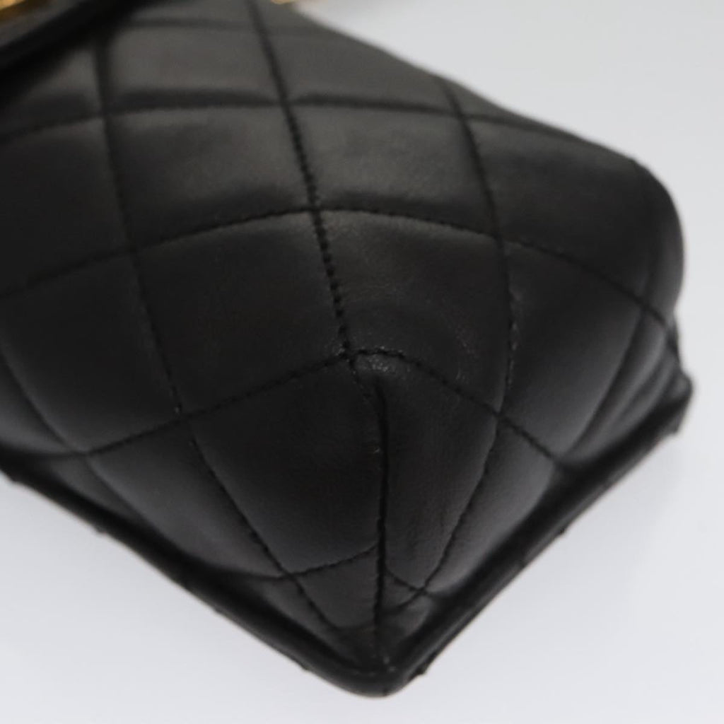CHANEL Chain Pouch Lamb Skin Black CC PP059