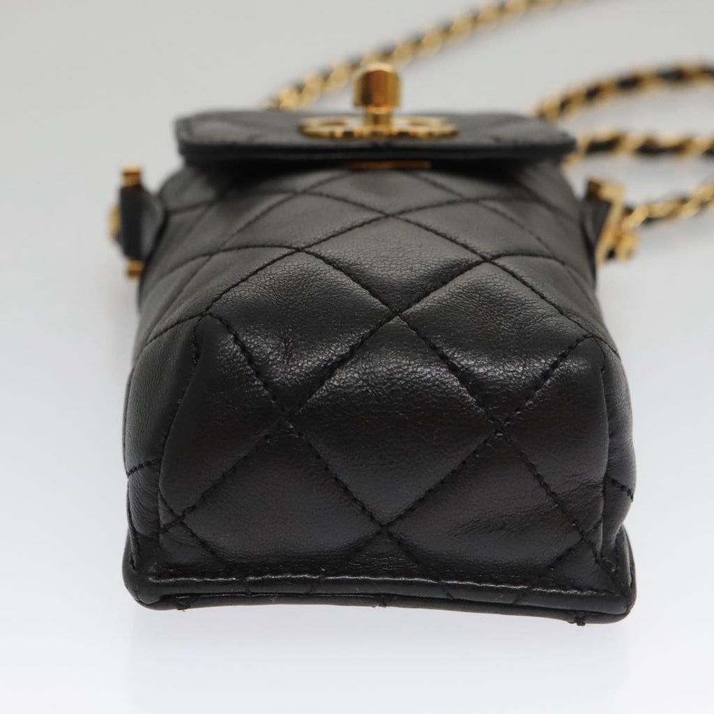 CHANEL Chain Pouch Lamb Skin Black CC PP059
