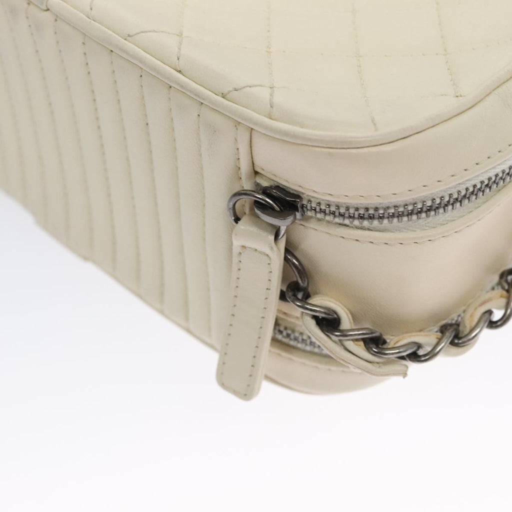 CHANEL Matelasse Chain Shoulder Bag Lamb Skin White CC PP060