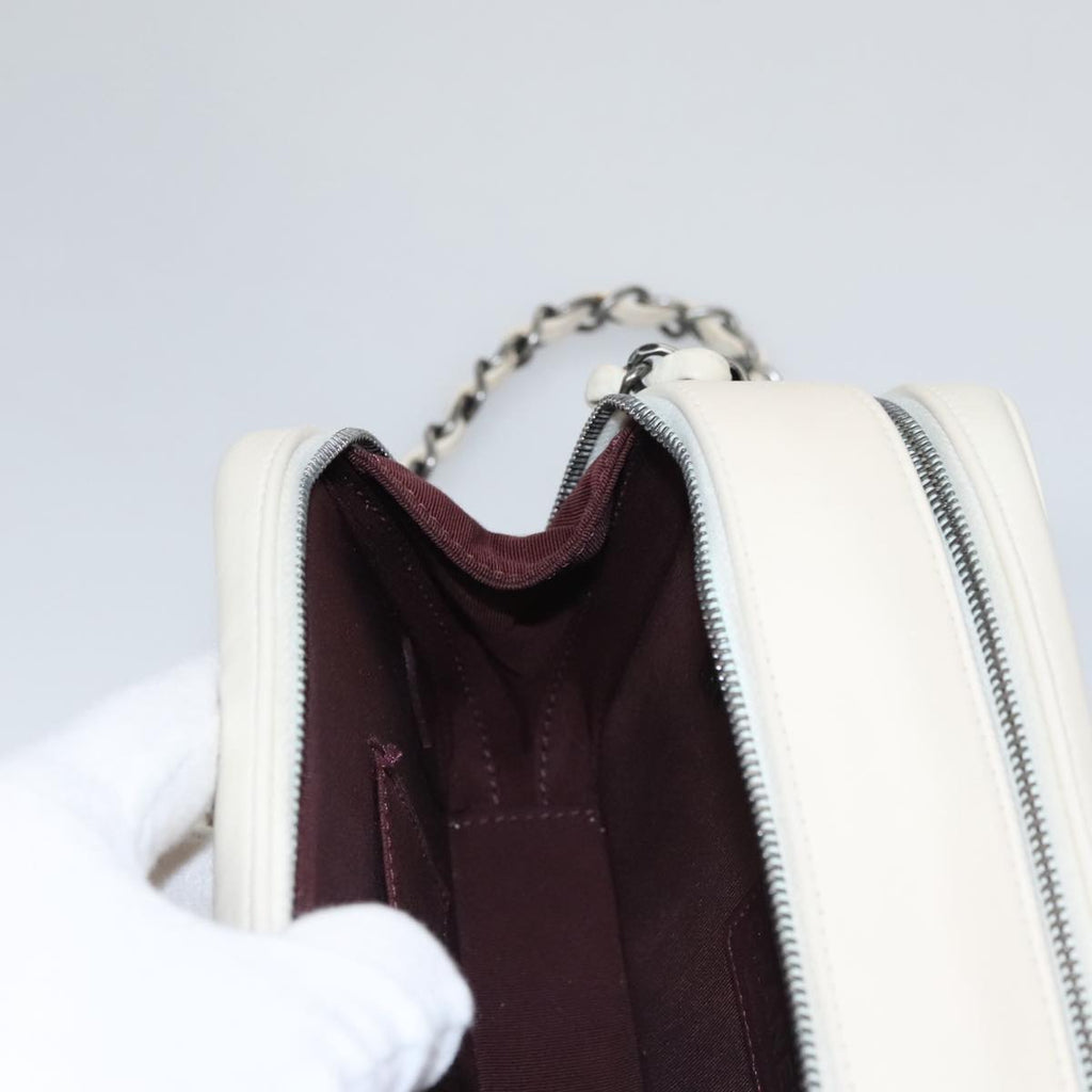 CHANEL Matelasse Chain Shoulder Bag Lamb Skin White CC PP060