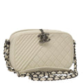 CHANEL Matelasse Chain Shoulder Bag Lamb Skin White CC PP060