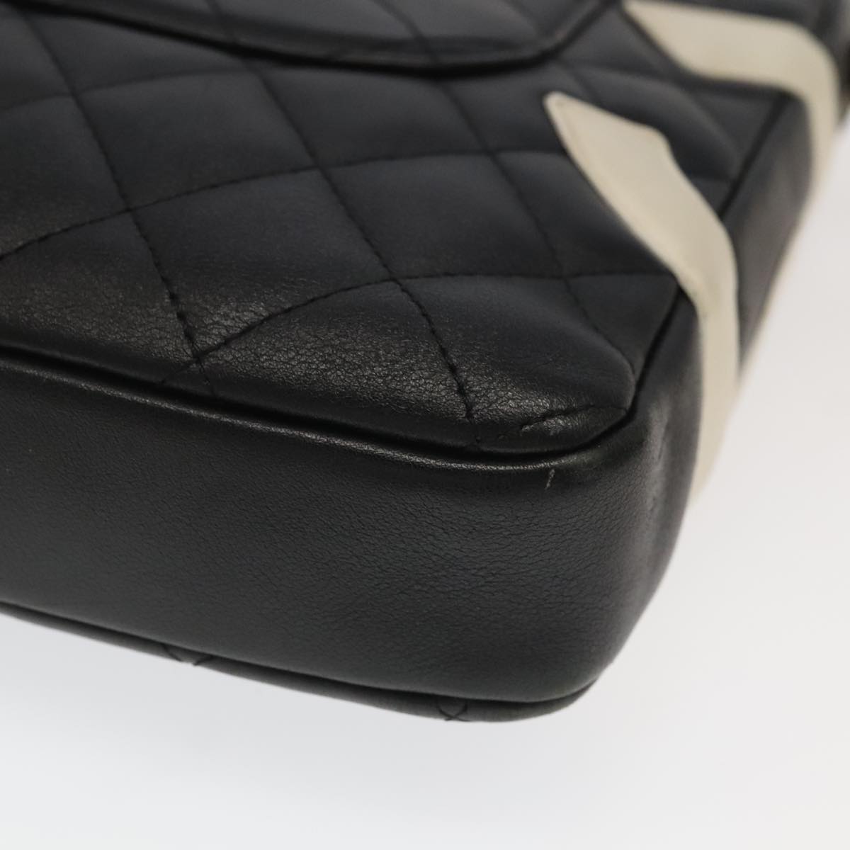 CHANEL Matelasse Cambon Line Shoulder Bag Leather Black Silver CC PP067