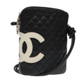 CHANEL Matelasse Cambon Line Shoulder Bag Leather Black Silver CC PP067