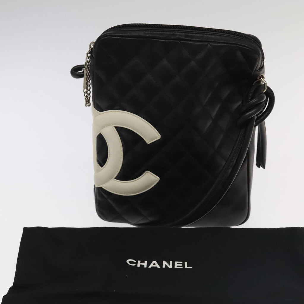 CHANEL Matelasse Cambon Line Shoulder Bag Leather Black Silver CC PP067